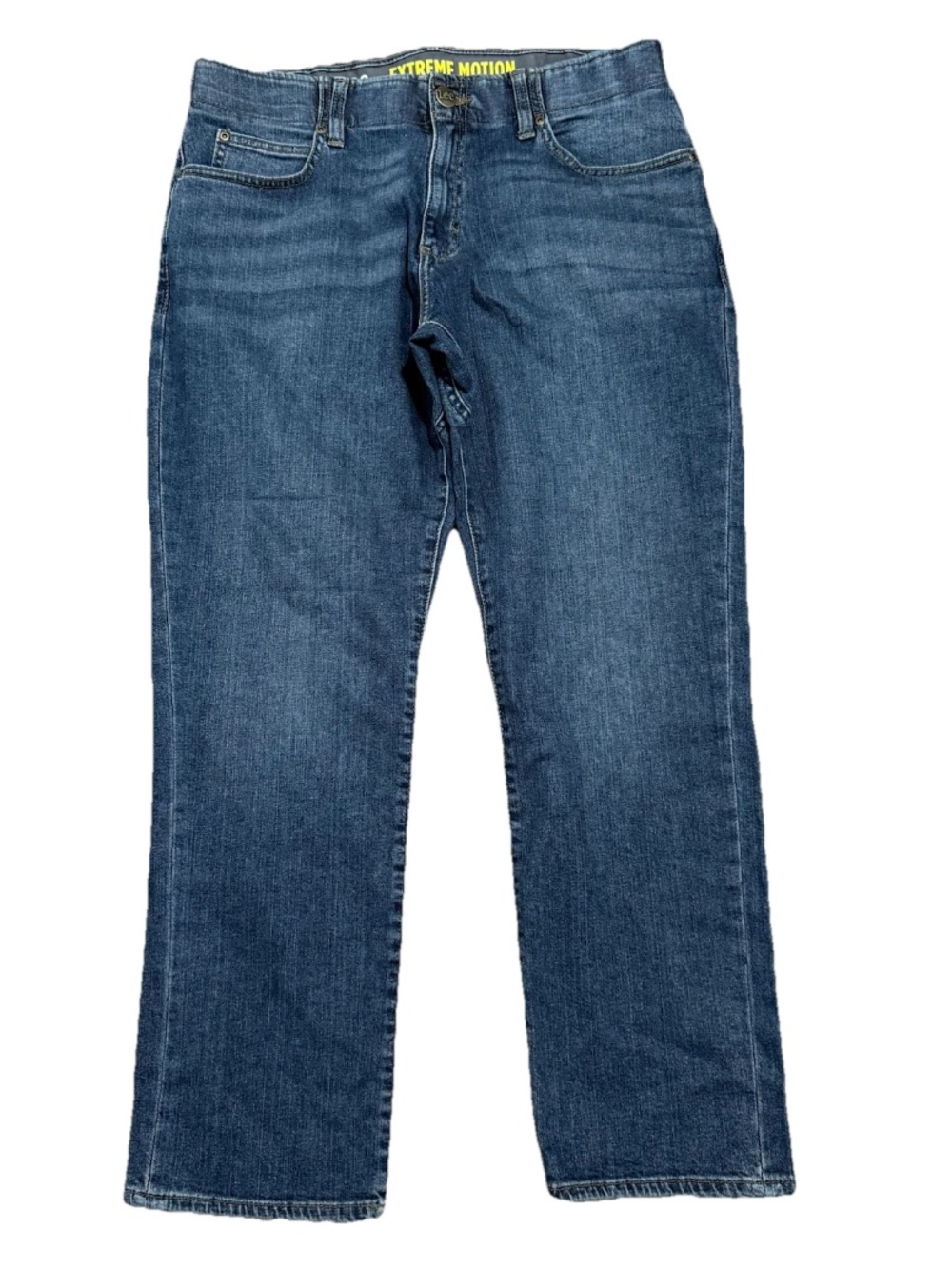 Lee Extreme Motion Straight Fit Tapered Leg Denim Jeans 33 X 29 Whiskered Blue